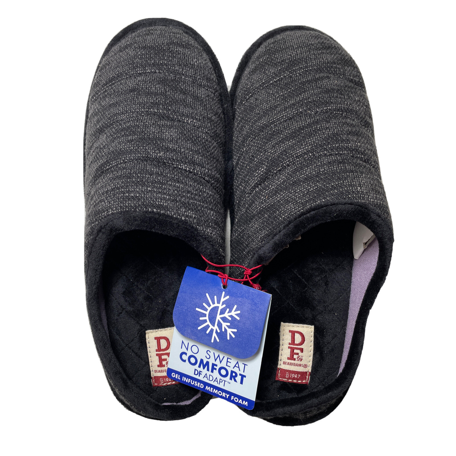 Dearfoams Black Slip On Slippers US Size Large 9 to 10 Gel Infused Memory Foam