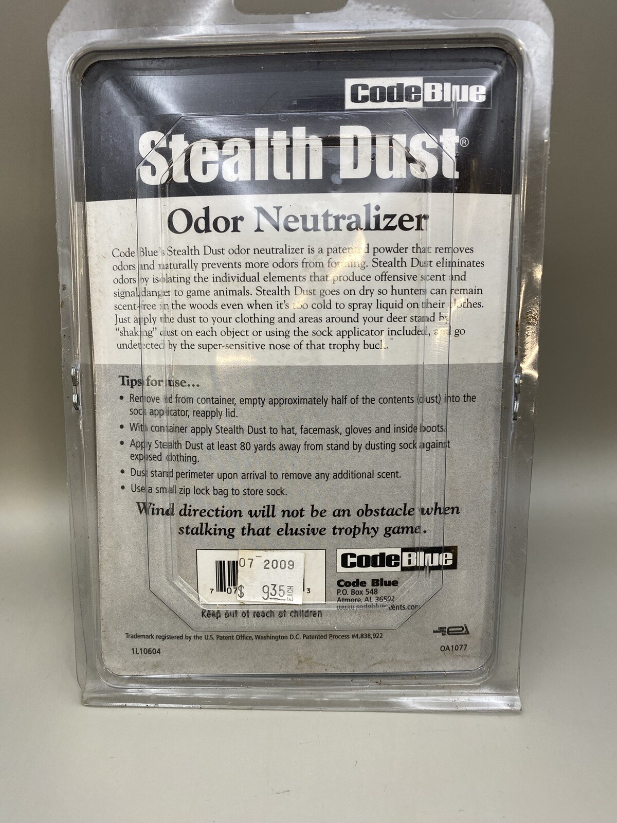 CODE Blue Stealth Dust Odor Neutralizer From Code Blue 4 oz New Old Stock