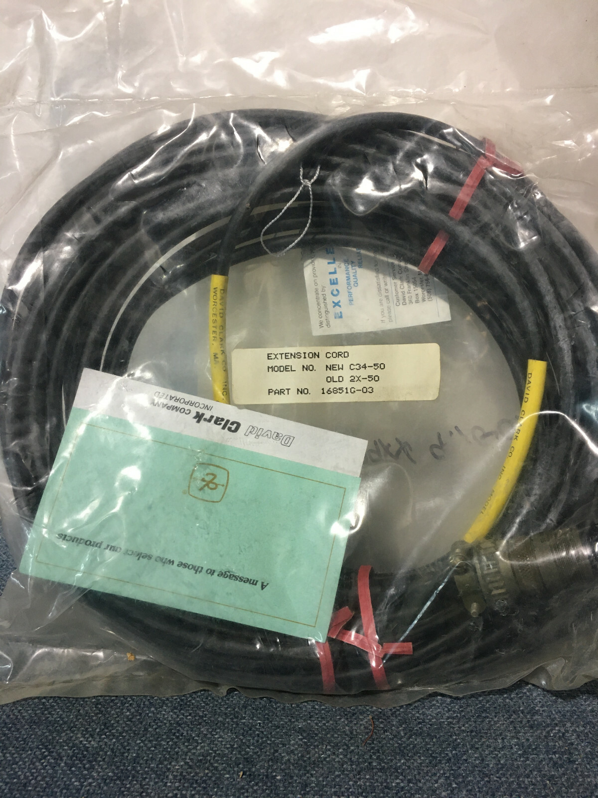 David Clark C34-50 Extension Cord - 50 foot (OLD #2X-50)