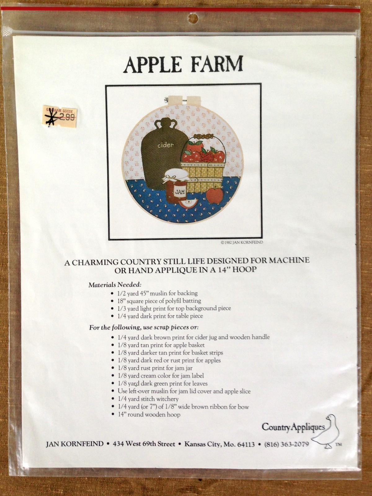 Apple Farm Jan KornFeind 1982 Country Appliques Needlepoint Pattern