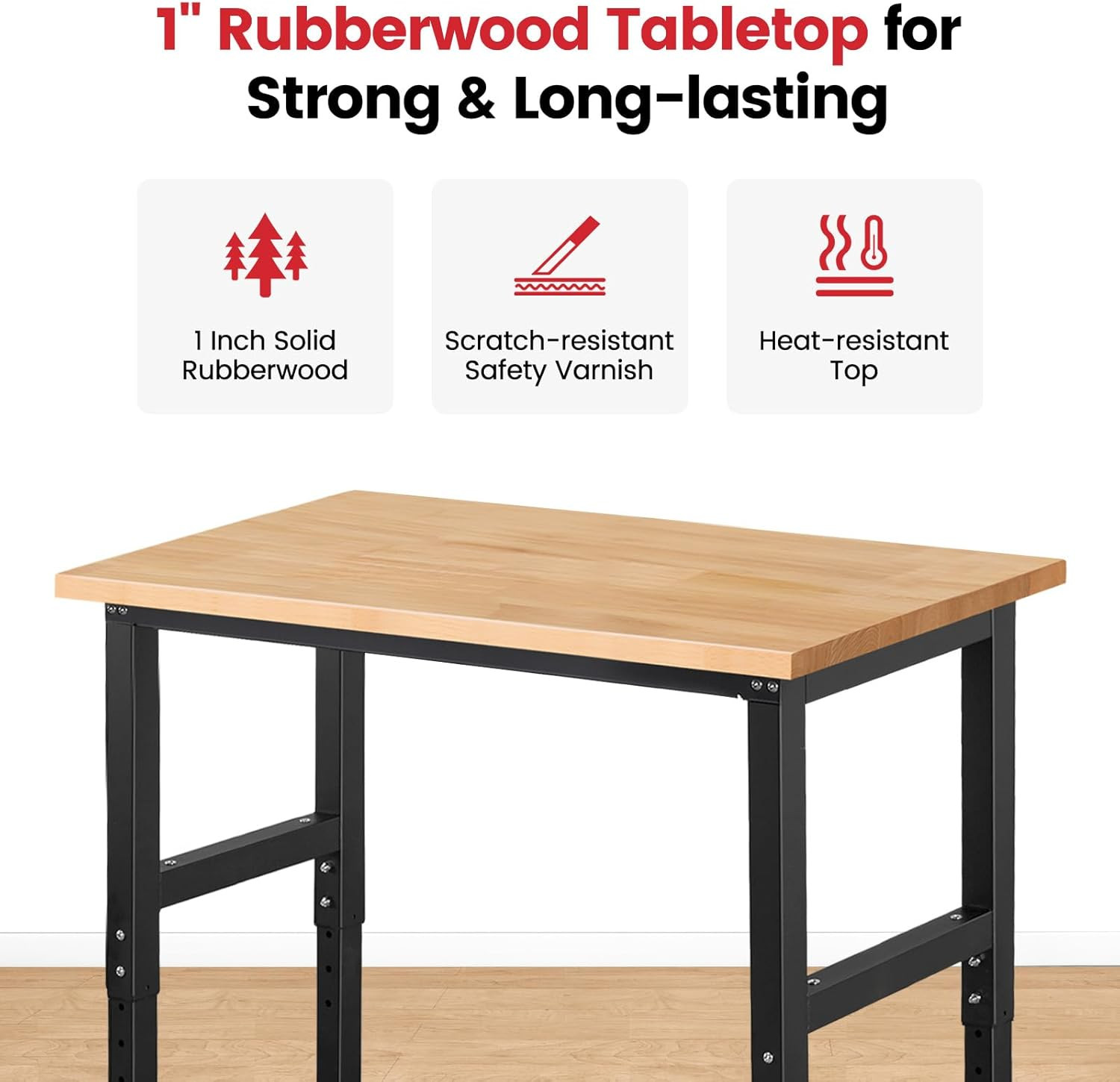 41" X 20" Adjustable Height Workbench for Garage Heavy Duty Rubberwood Top Work