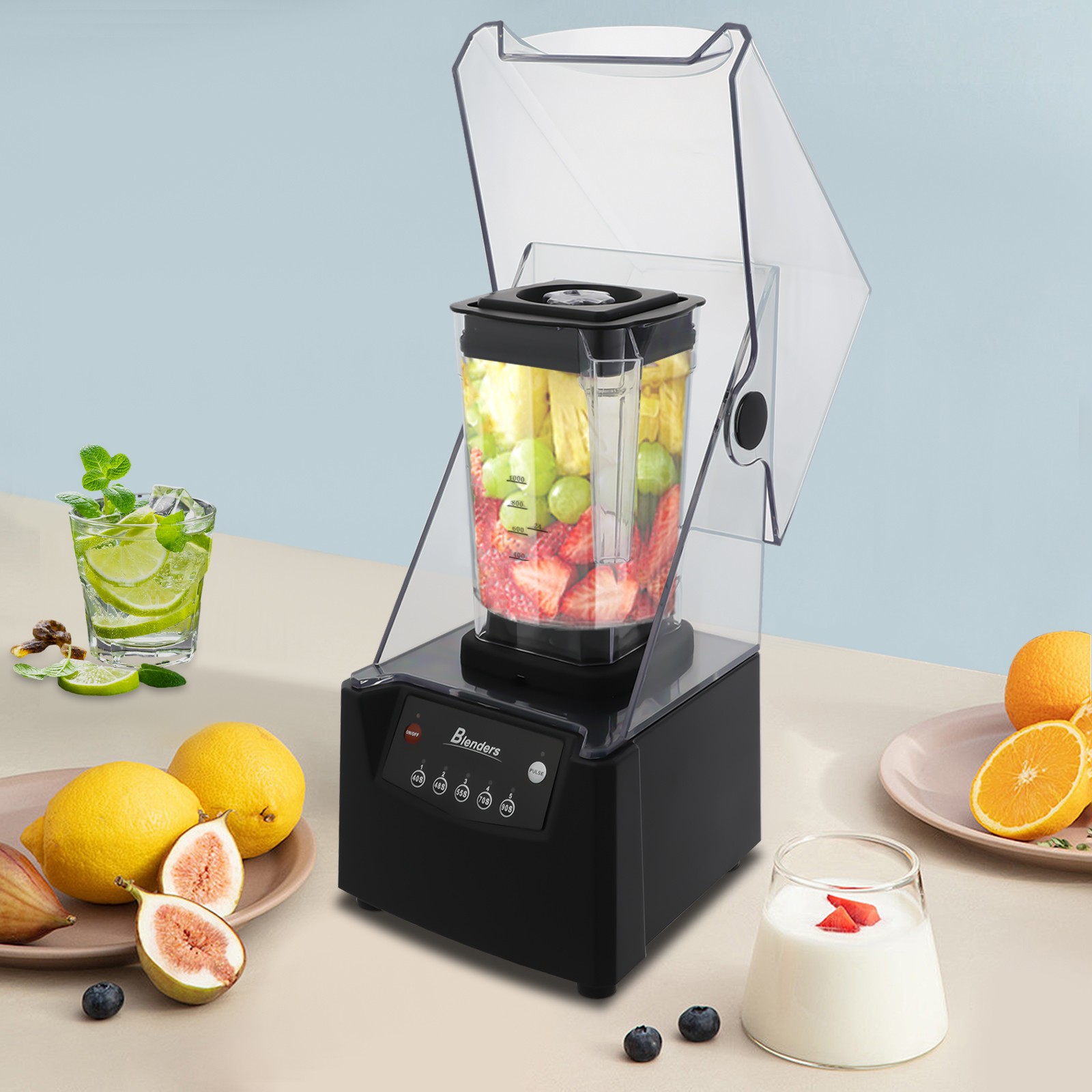 2600W Heavy-duty Commercial Blender With Shield Quiet Sound Enclosure 1.8L 110V