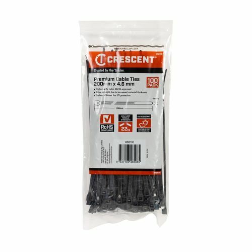 Crescent 200 x 4.6mm Black Cable Ties  - 100 Pack