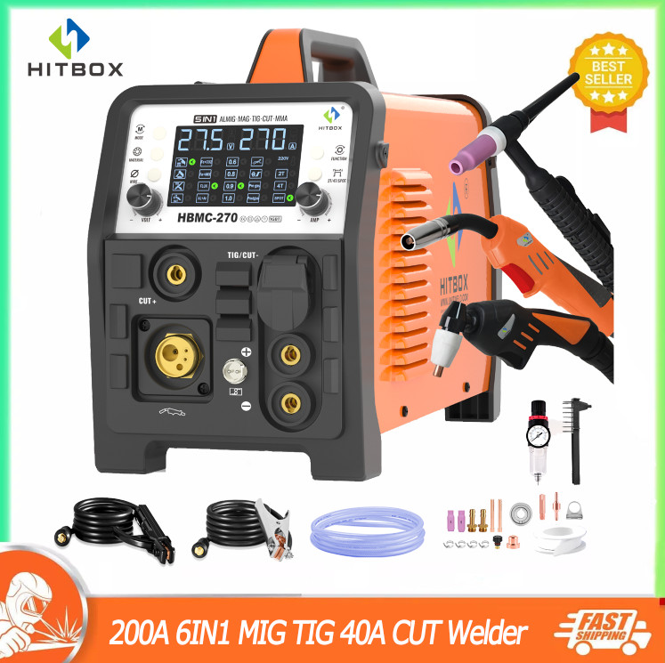 220V 6in1 40A Plasma Cutter Combo with 200A Spot MIG Gasless/Gas MIG/HF TIG/MMA