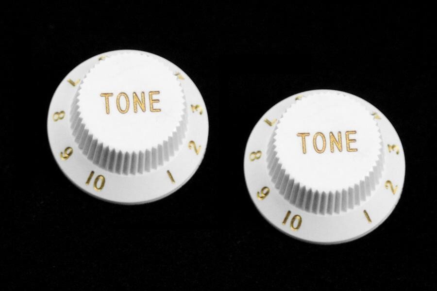 Tone Knobs (2) For Fender Strat, Fits USA Split Shaft Pots - WHITE