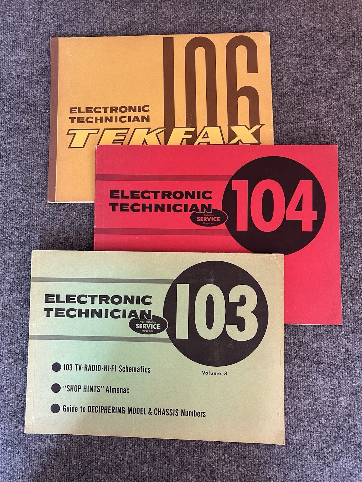 Electronic Technician Tek Fax Vol 3 - 4 - 6 VTG 1963 TV Repair Mid Century Home