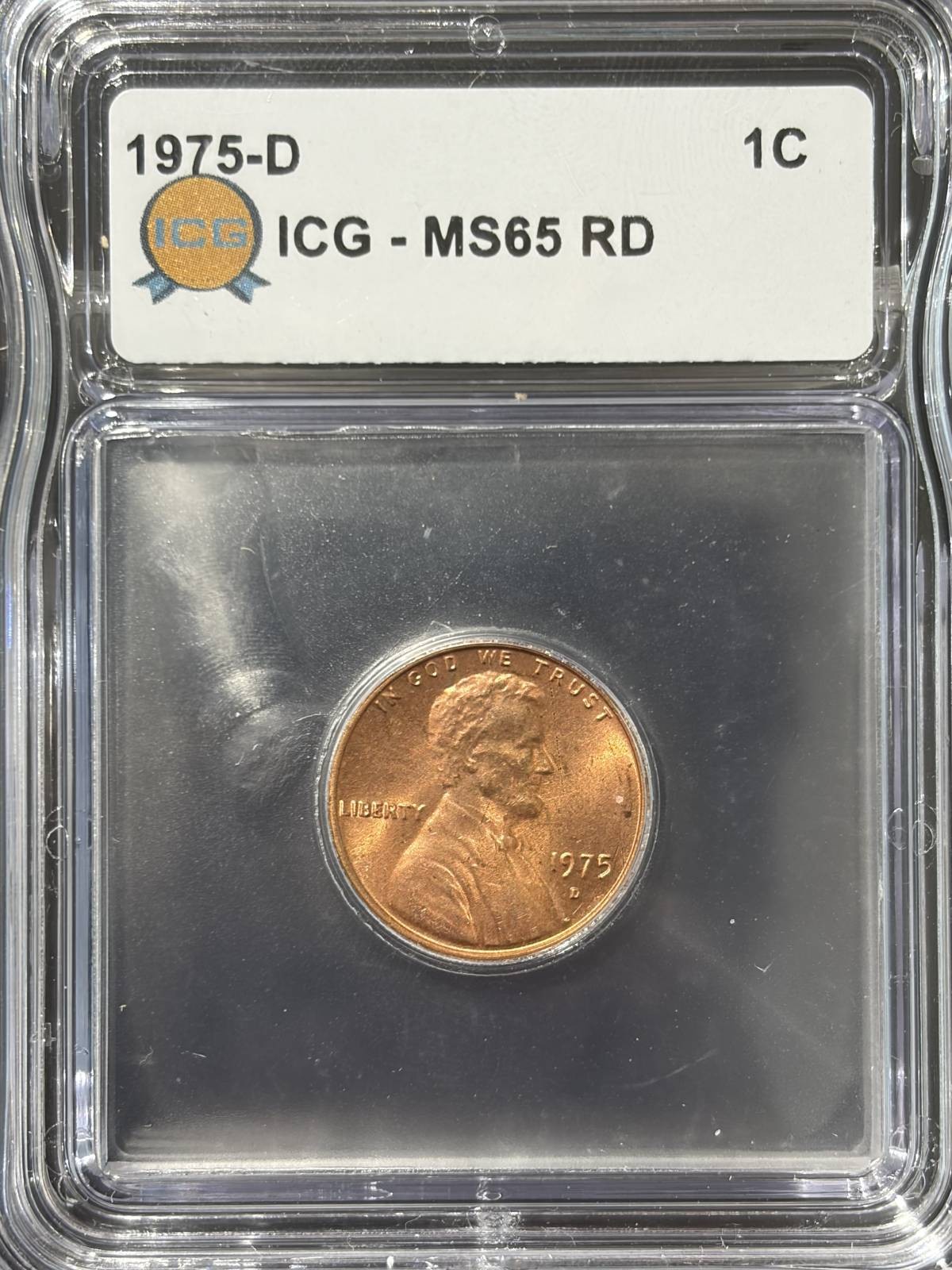 1975 D Small Cents Lincoln, Memorial Reverse ICG MS-65 Red