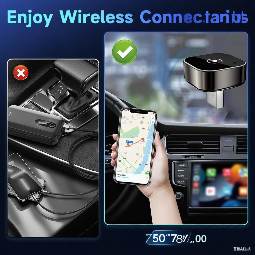 Wireless CarPlay/Android Adapter, Convert Wired to Wireless, Plug & Play, Stable