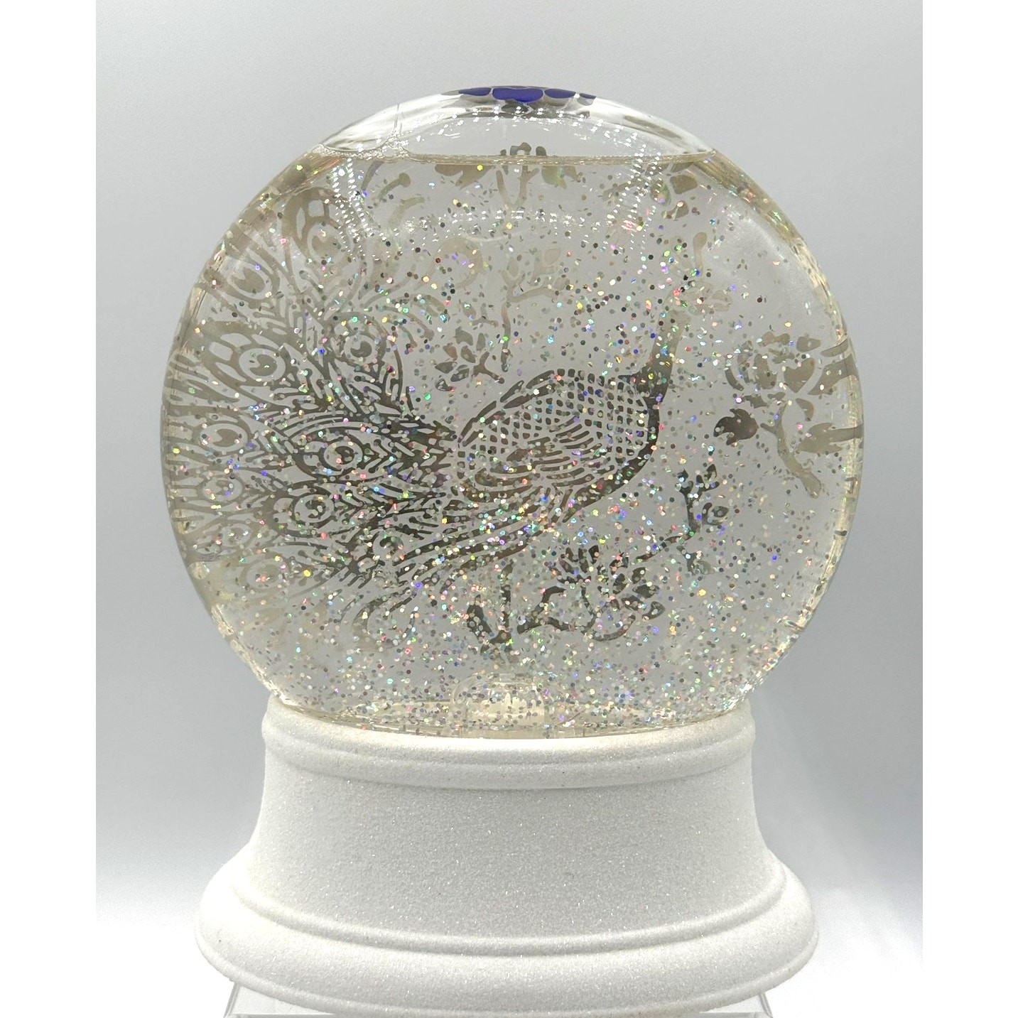 Cracker Barrel Acrylic Peacock Feather Glitter Motion & Lights Globe-No Box