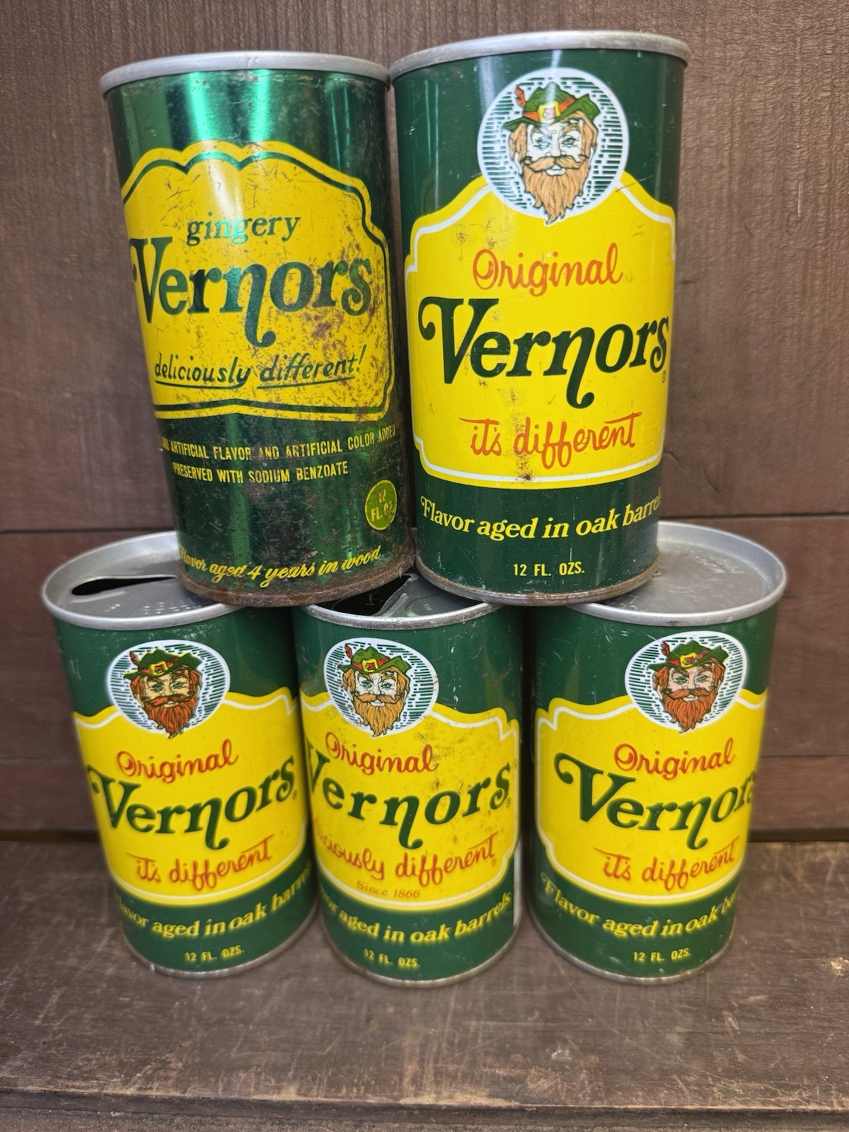 VTG 1970’s Vernors Original Ginger Ale-Michigan-12 oz-Steel Soda-Pop Lot Of 5
