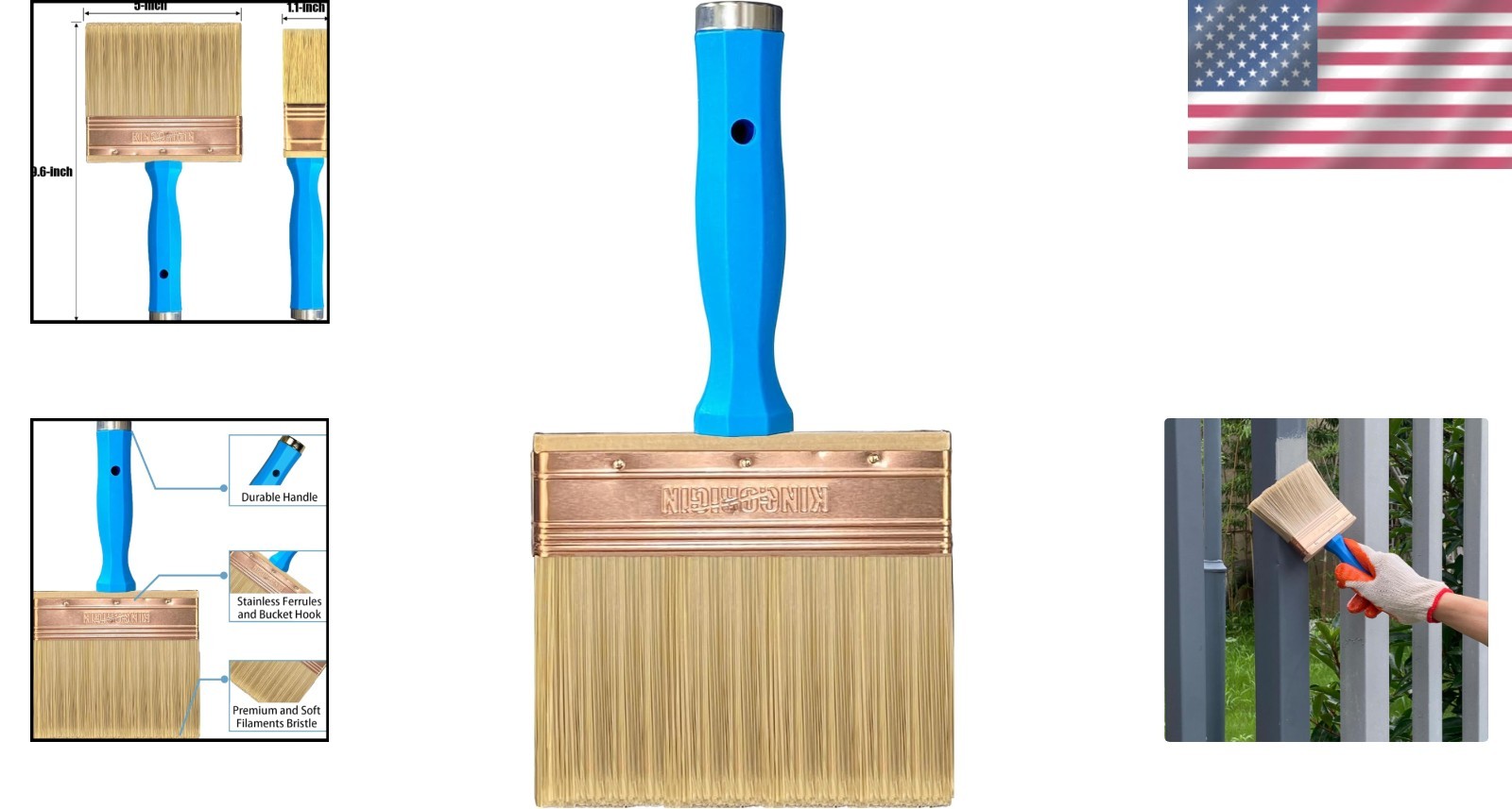 Durable 5-Inch Deck Stain Brush & Extension Handle Combo - 3 Brushes Per Set