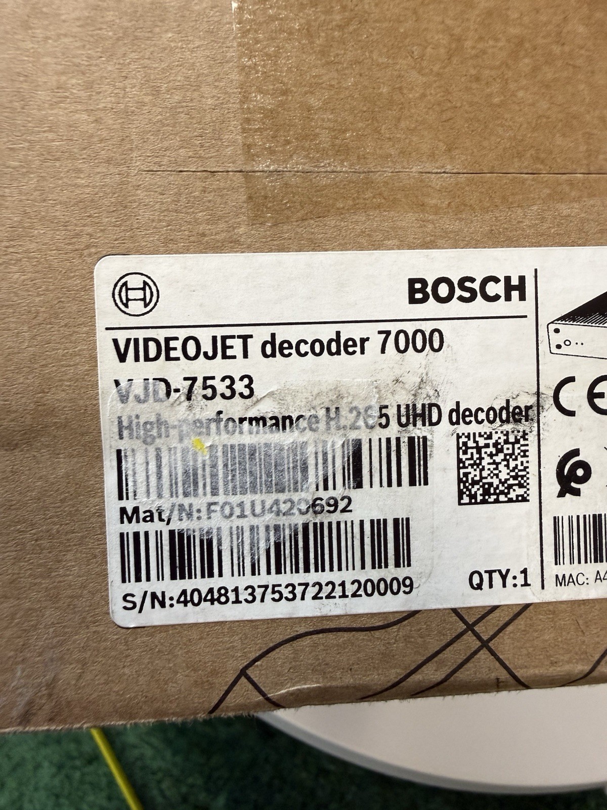 Bosch VIDEOJET decoder 7000 VJD-7533 1CH H.265 UHD IP/Network Decoder