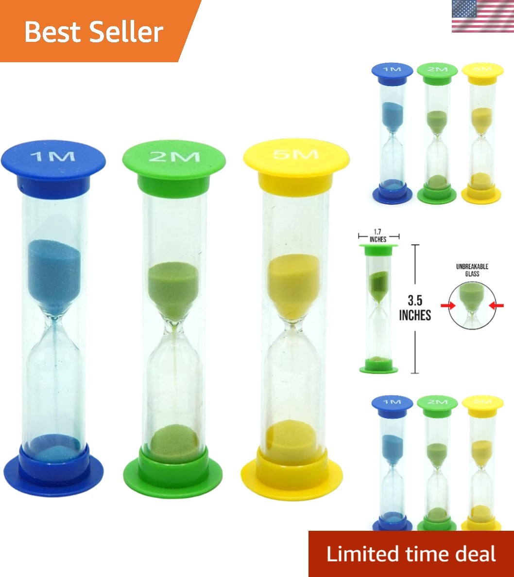 Kids’ Time Management Made Fun - 3 Colorful Acrylic Sand Timers (1, 2, 5 Min)