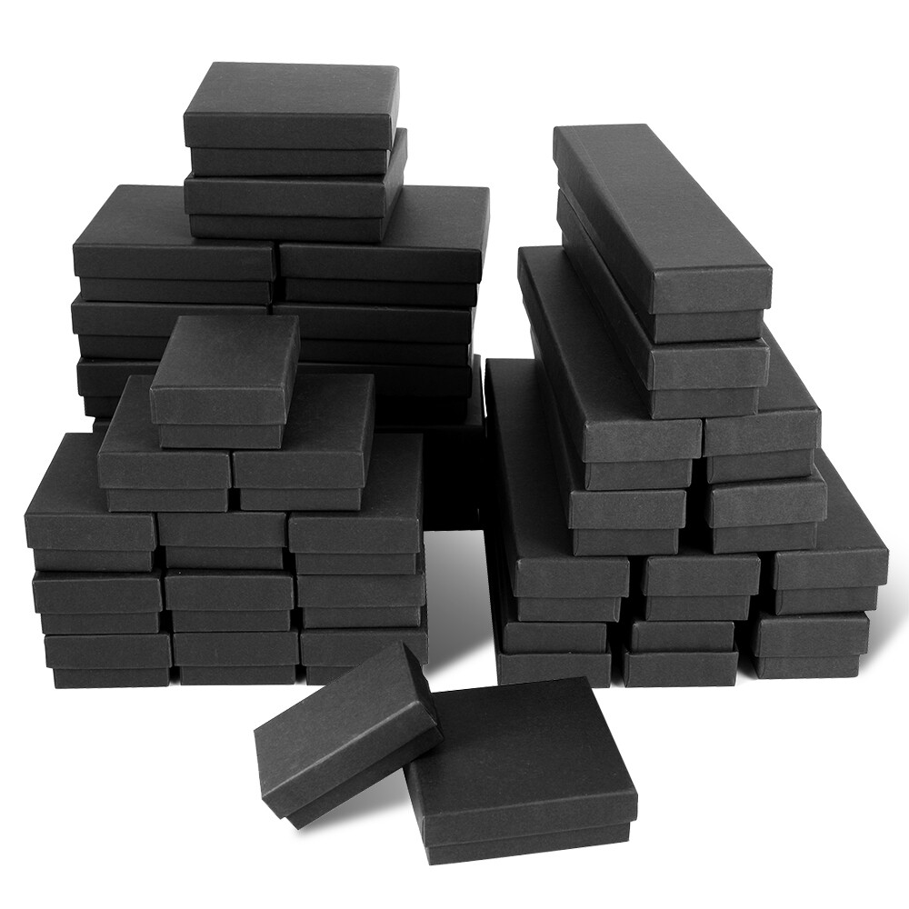 4 Sizes Matte Black Cotton Filled Jewelry Cardboard Boxes Lots of 12-24-48-72-96