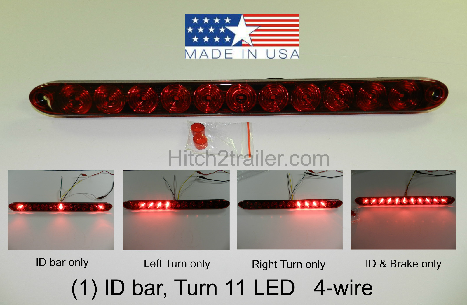 TecNiq Red HI Mount Center Brake Turn ID Bar 11 LED Light Trailer Truck USA