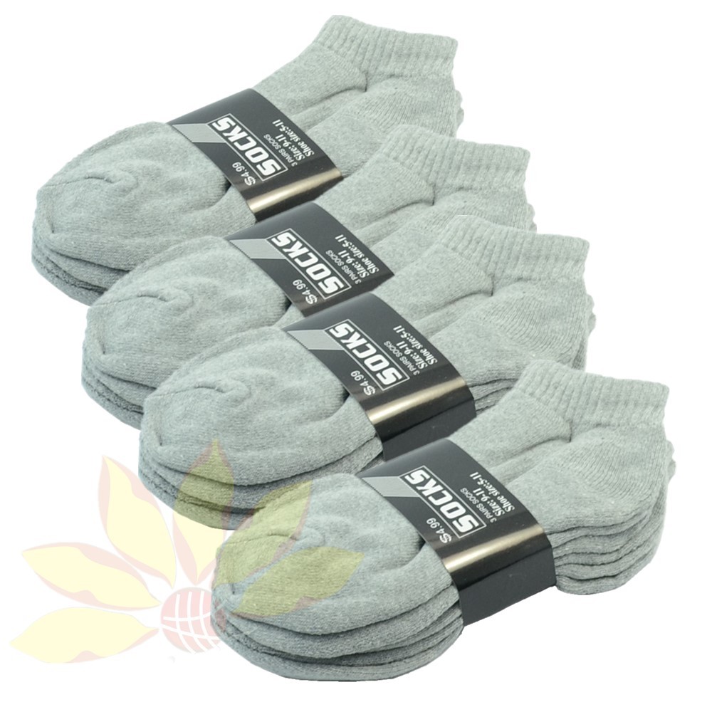 Gray 3-12 Pairs Mens Ankle Quarter Crew Sports Socks Cotton Low Cut Size 9-13