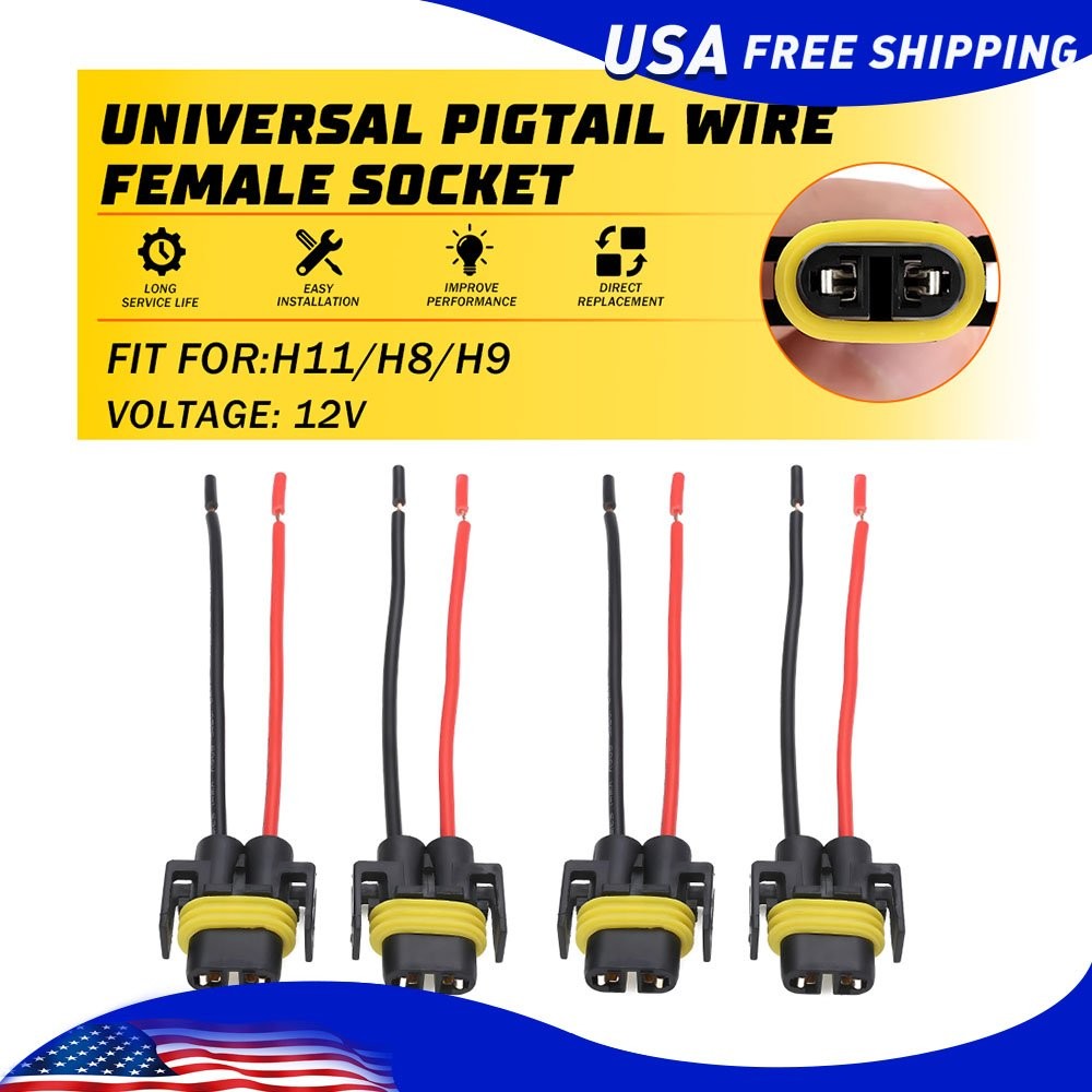 Wire Pigtail Female S H11 Two Harness Head Light Low Beam Halogen Bulb Plug Lamp