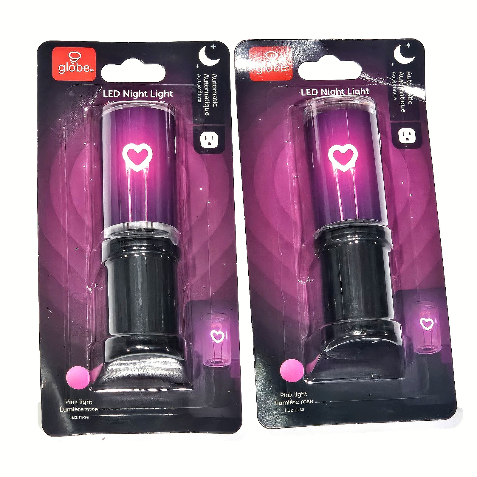 2 Pack Globe Led Night Light Automatic Pink Light Heart