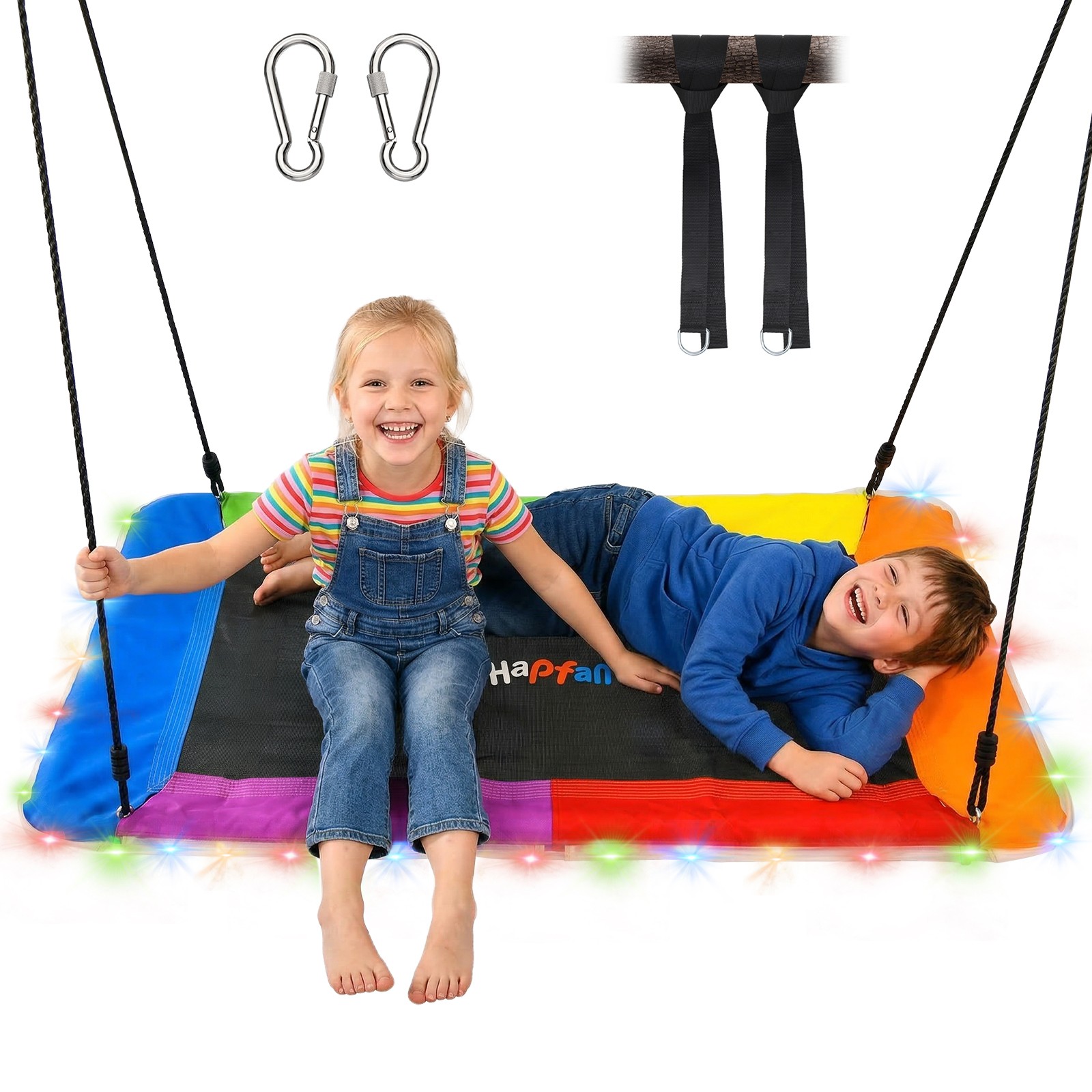 60" Large Platform Tree Swing w/LED Light 900D Oxford Fabric Waterproof Outdoor