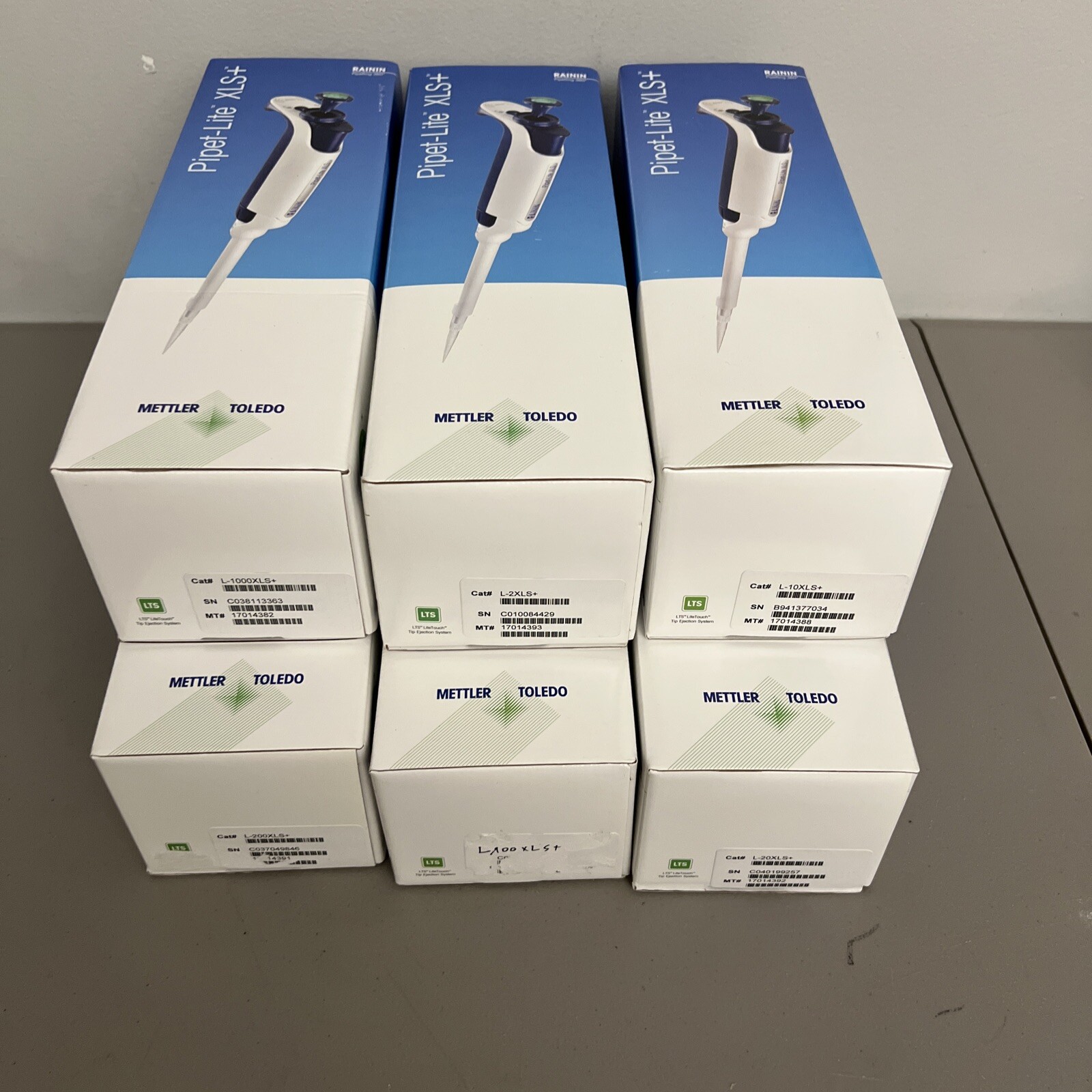 NEW IN BOX Set of 6 Rainin Pipet-Lite XLS Pipette L2,L10,L20,L100,L200,L1000 LTS