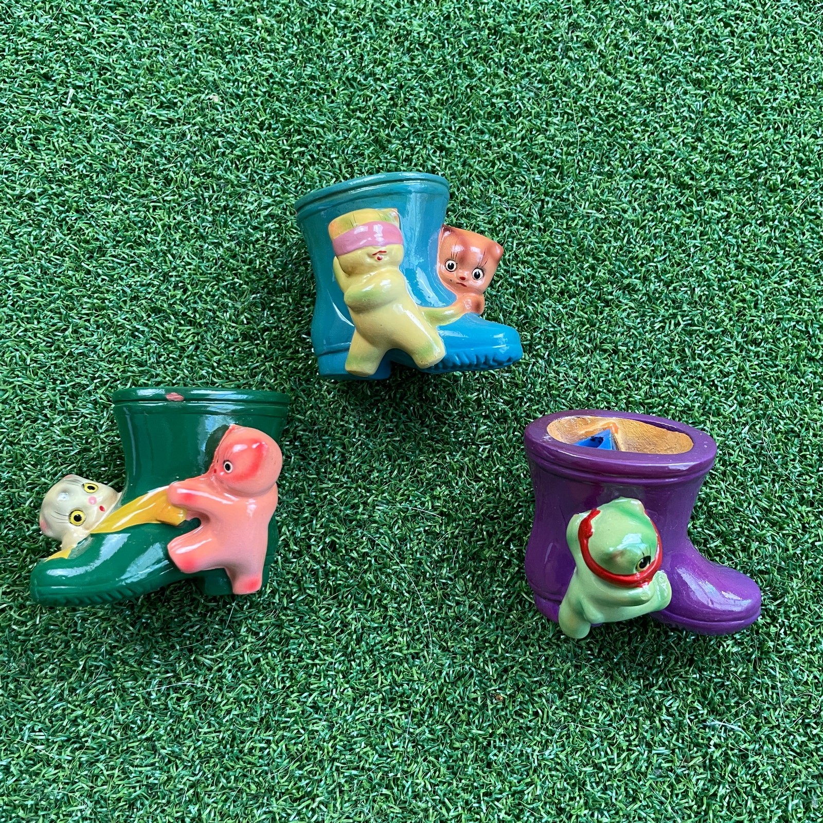 Vintage Lark brand Cute Rain Boot Pencil Sharpener Decorative Set Box 1/2 Dozen