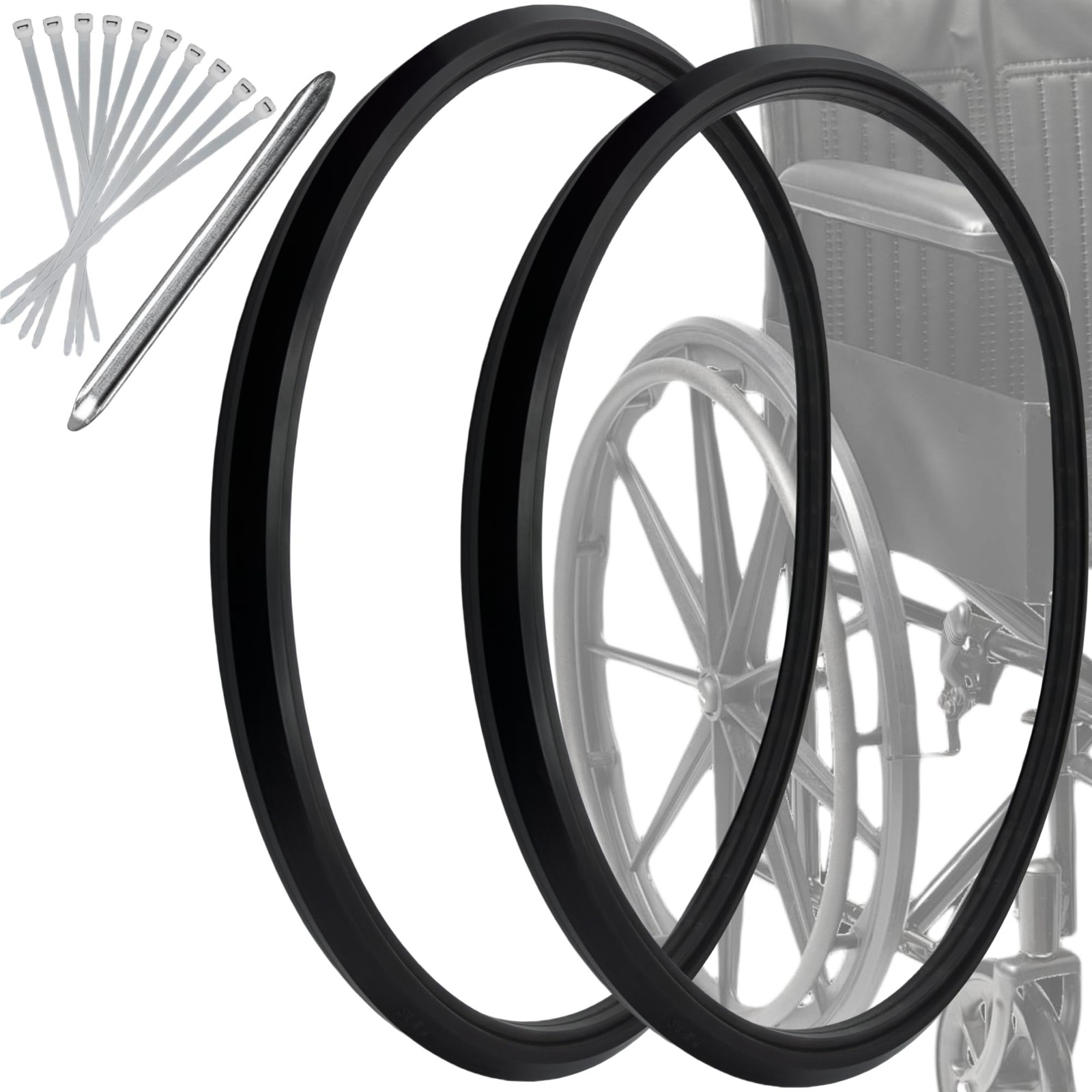 LEHUOJIA wheelchair tires 24"X1"（1 pair）Fits all brands 24X1 Standard, black