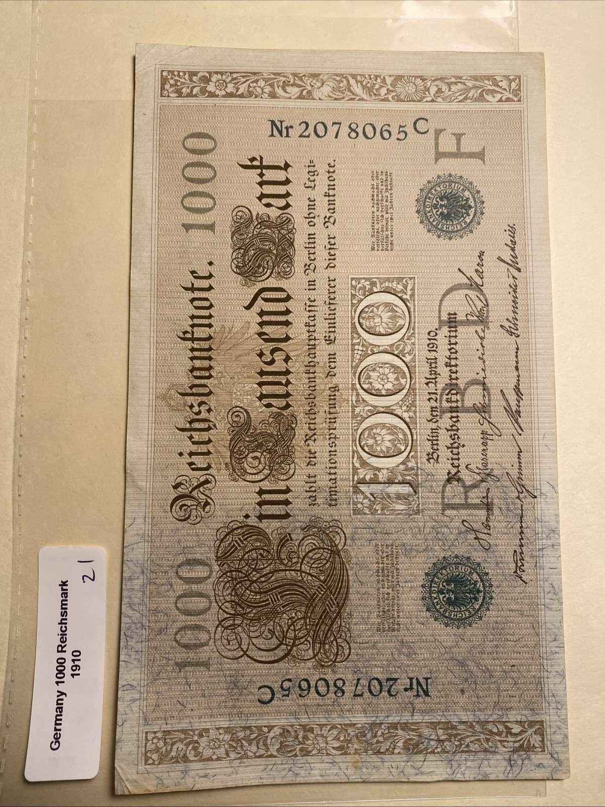 Germany 1910 1000 Marks ( Pictured Is The Note You Will Receive) Free Shipping