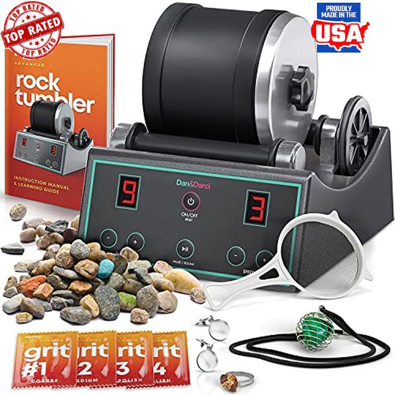 Rock Tumbler Kit - with Digital 9-Day Polishing Timer & 3 Speed Settings for Kid