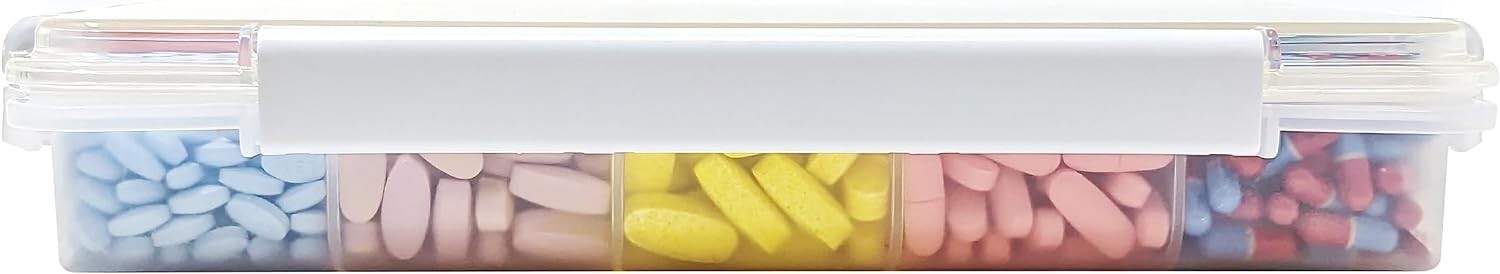 Large 20 Compartment Pill Case with Airtight Seal and Medication Map