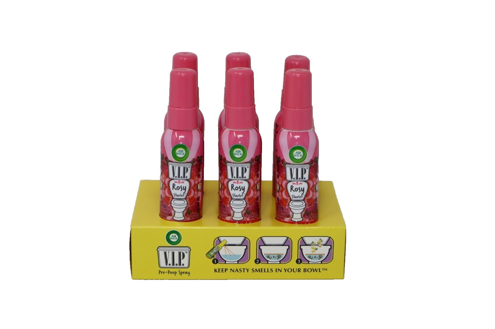 Box of 6 Travel Size Air Wick V.I.P. Pre-Poop Toilet Spray, Rosy Starlet, 1.85oz
