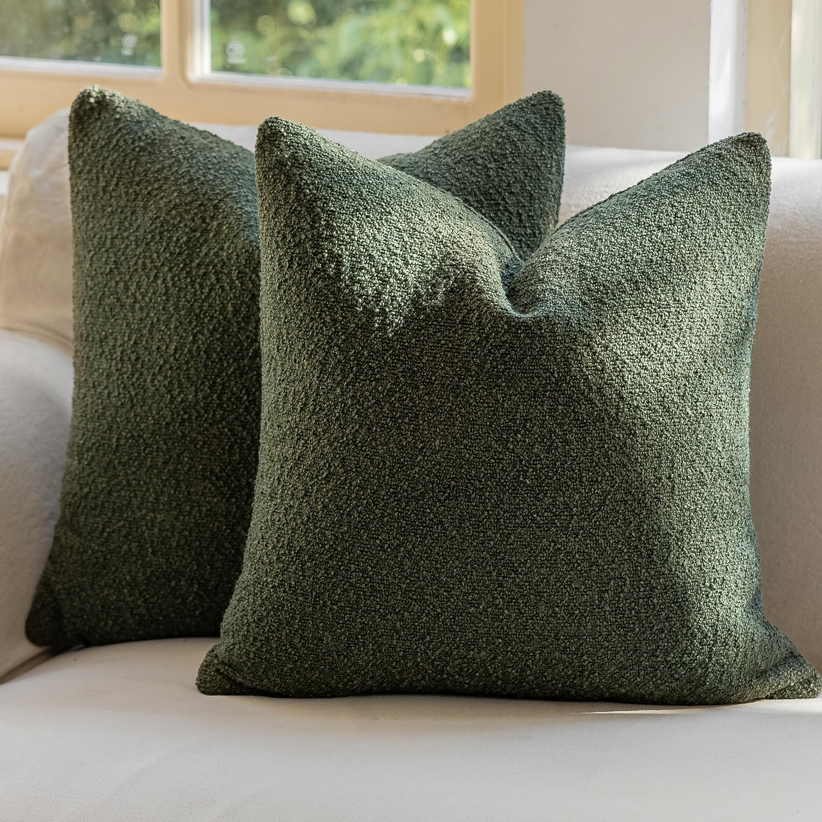 Decorative Throw Pillow Covers 18x18 Inch Pack of 2,Textured Boucle Neutral C...