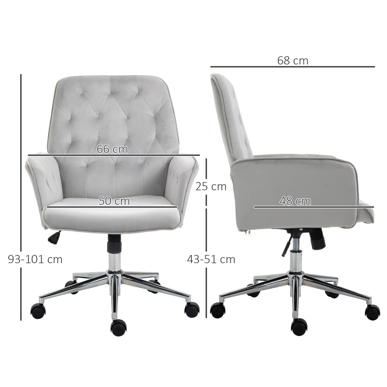 Vinsetto Swivel Computer Chair with Arm and Tufted Backrest, Light Grey