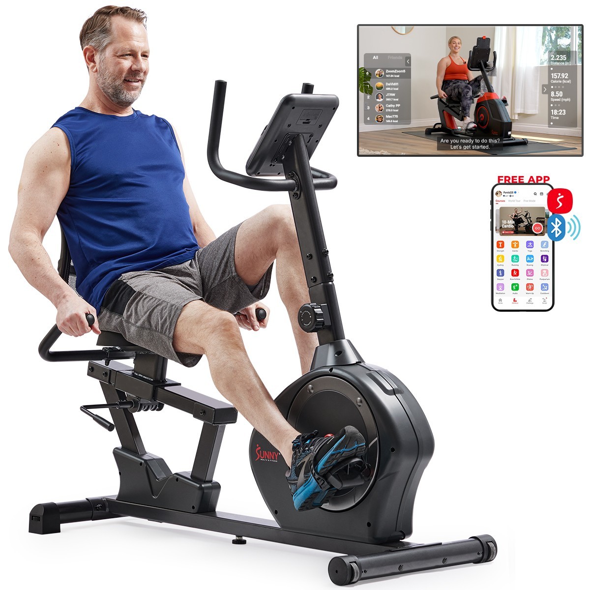 Sunny Health & Fitness Magnetic Recumbent Bike 350LB Capacity SF-RB424002