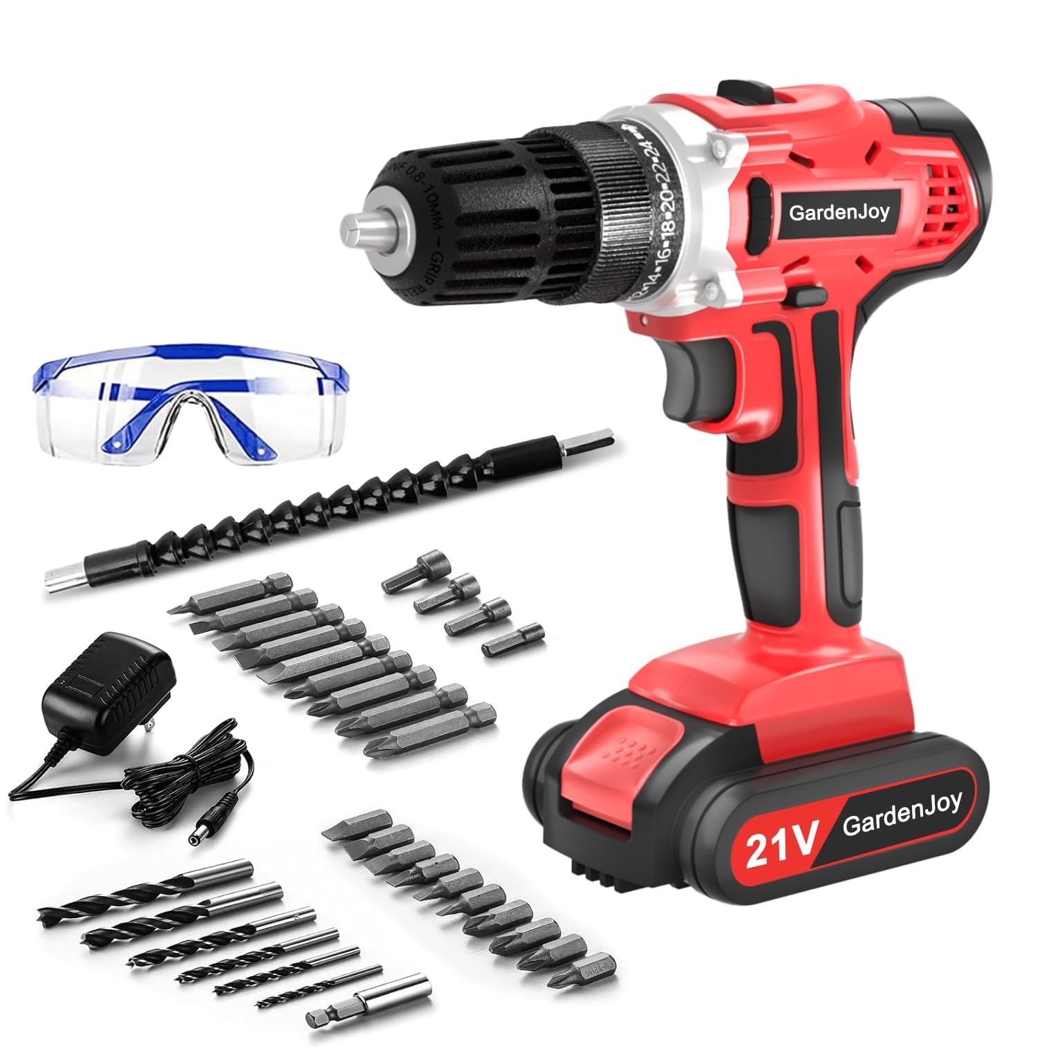 20v Cordless Drill Set, Power Electric Kit Battery With Charger 30Nm 2-Speed ...