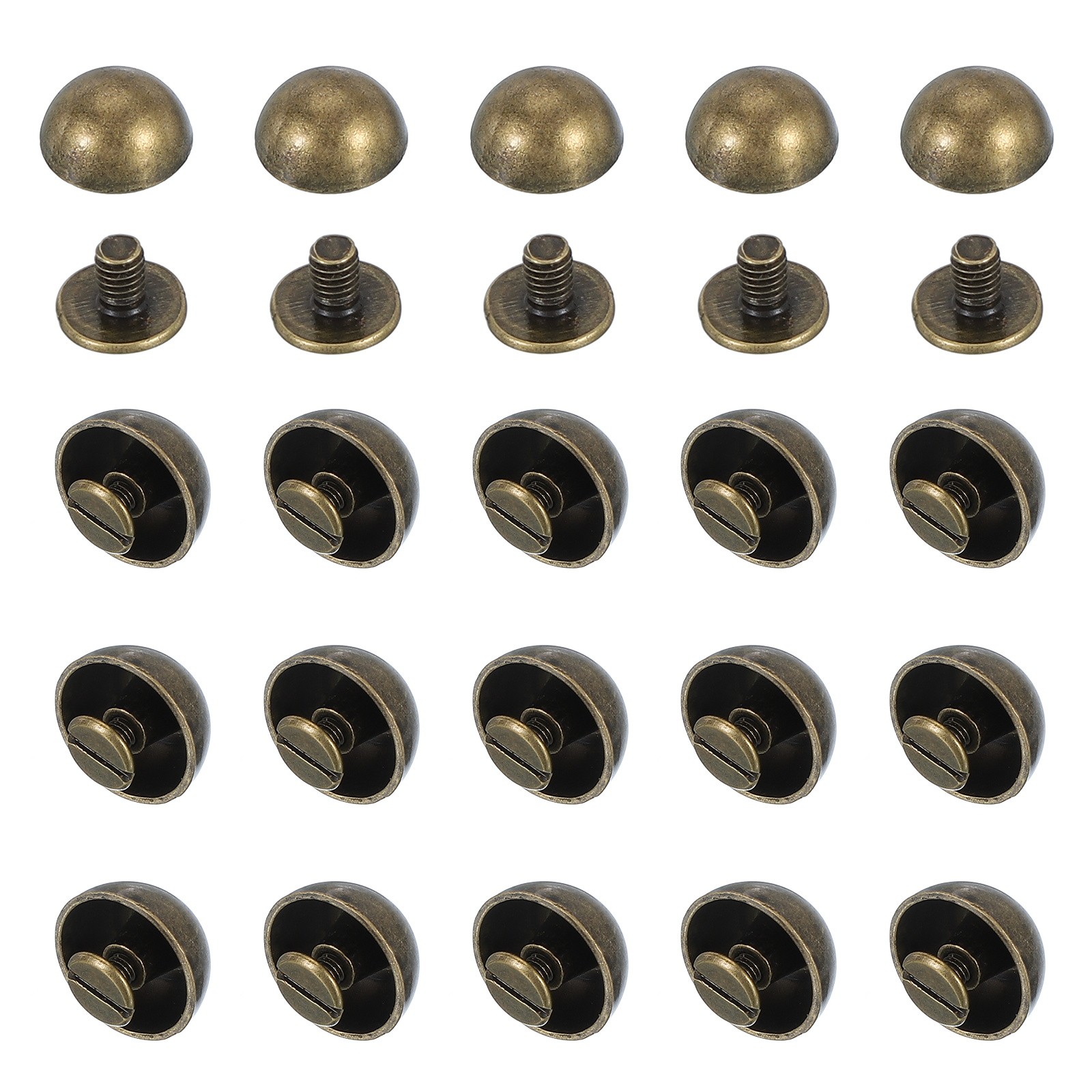9/16" Dome Spikes Studs, 20 Sets Nailhead Screw Back Rivets for Craft, Bronze