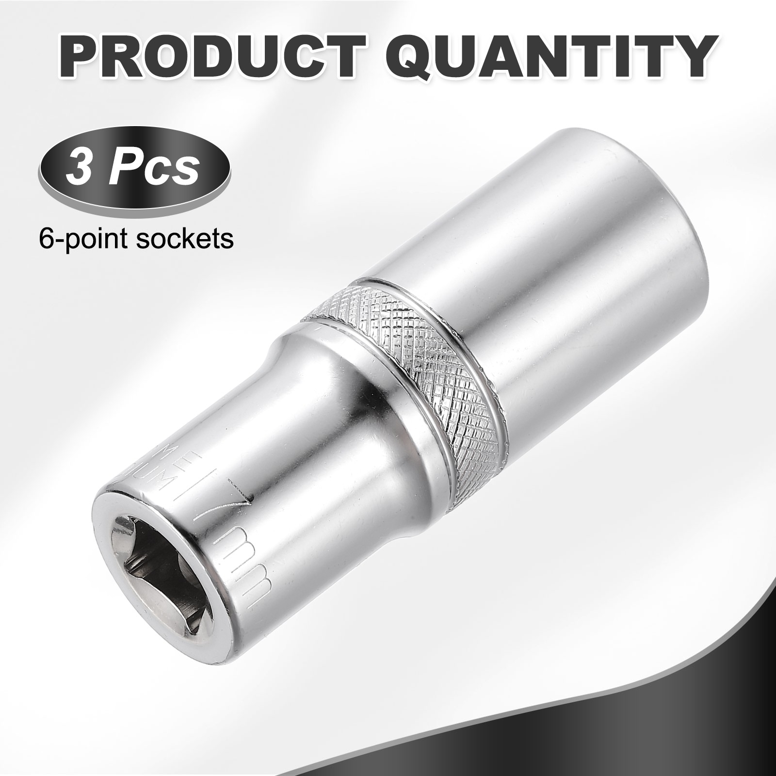3pcs 6 Points Deep Socket 3/8" Drive 17mm Nickel Plating Impact Socket 2.5" Long