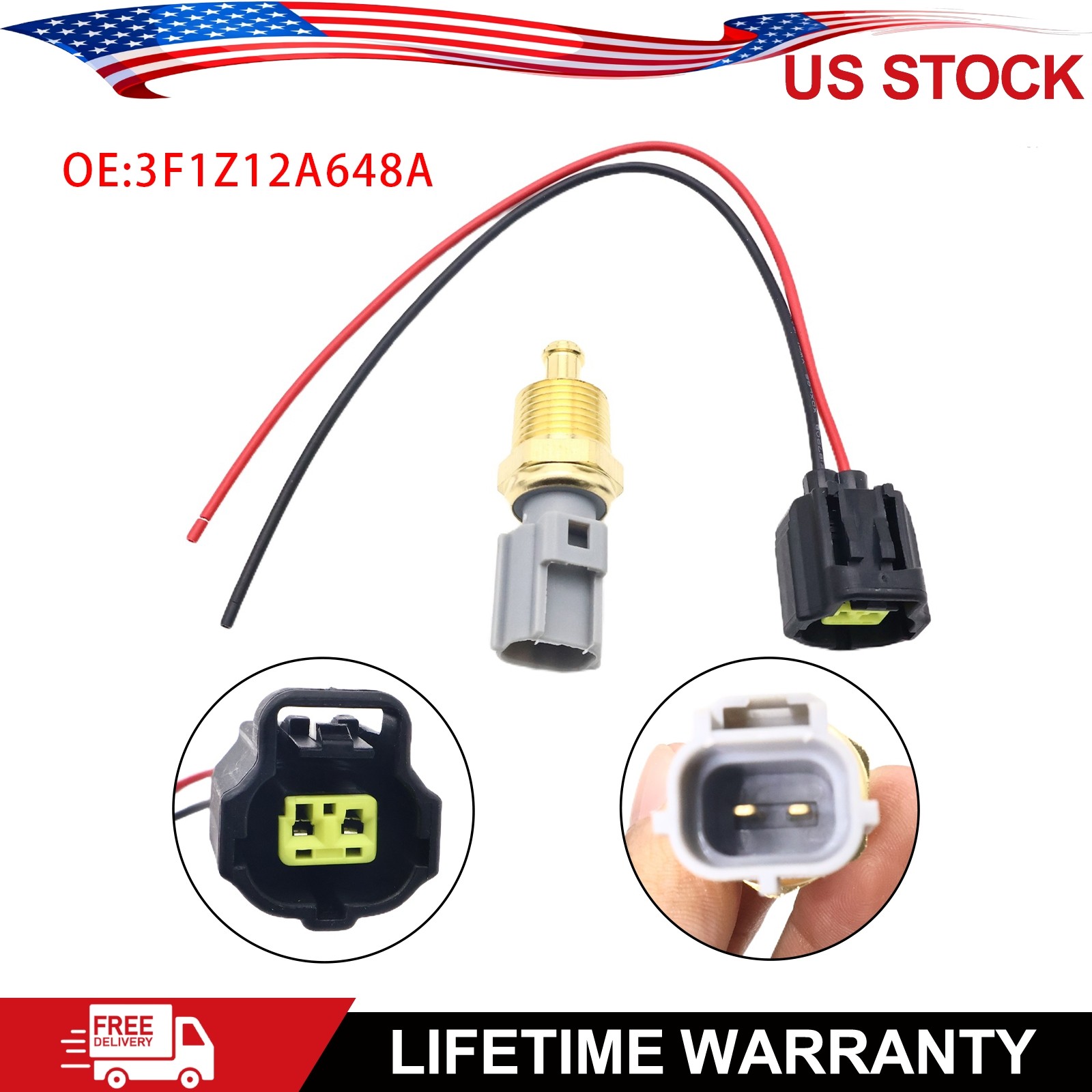 Coolant Temperature Sensor With Pigtail For Ford Lincoln Mazda Mercury 2-Pin
