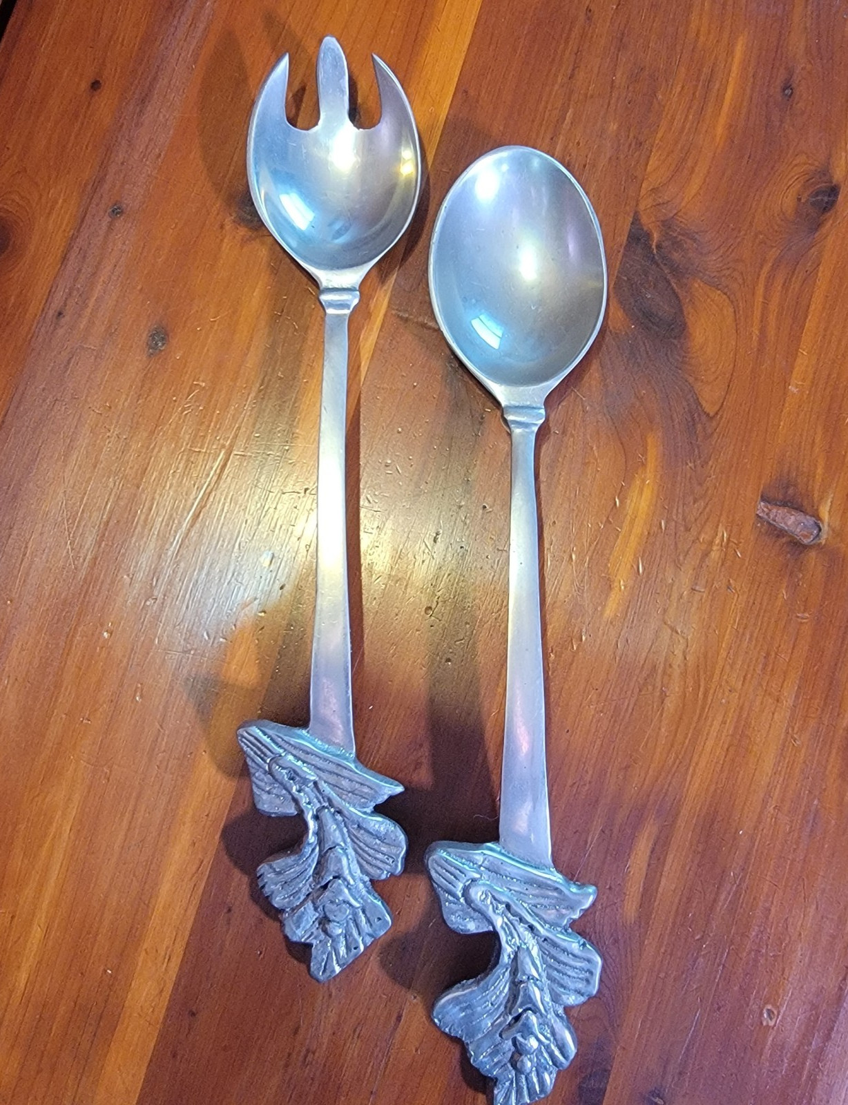 Vintage Cast Aluminum SERVING SALAD SPOON FORK SET 12.5 inches