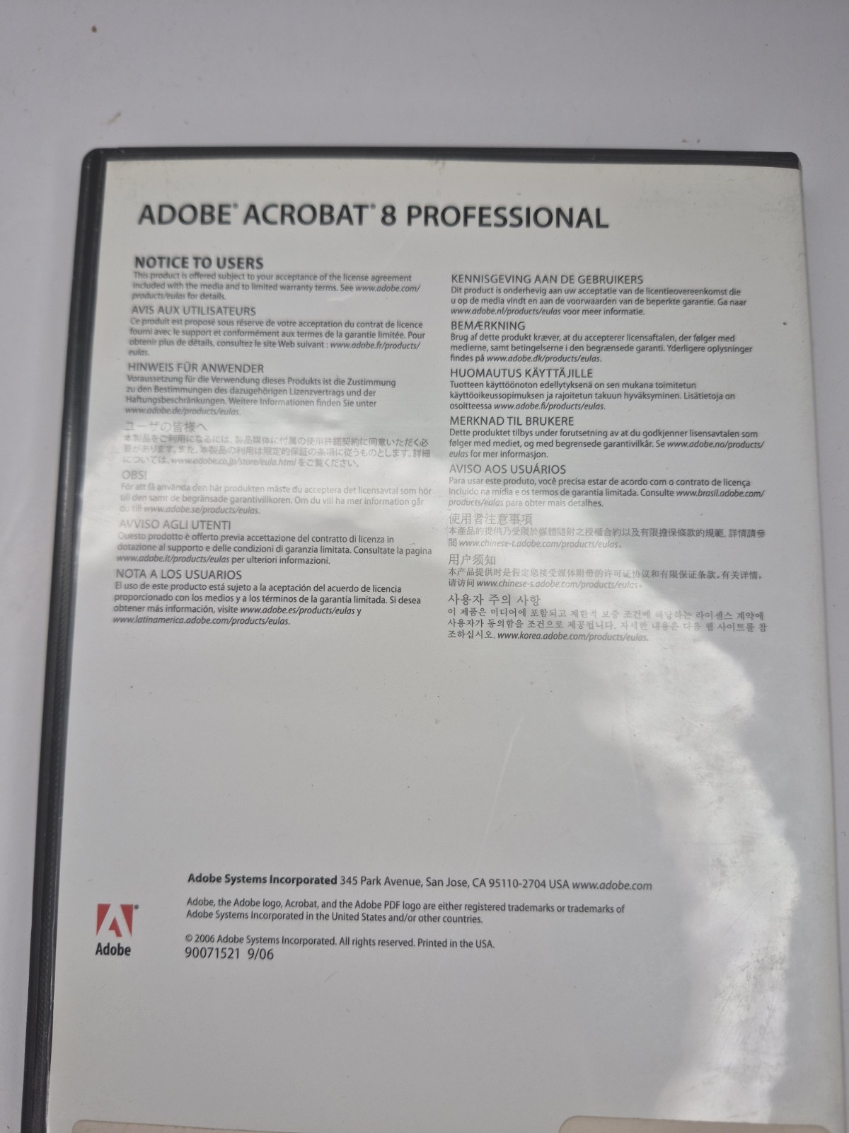 Adobe Acrobat 8 Professional installation CD with Key Code For Macintosh Tested