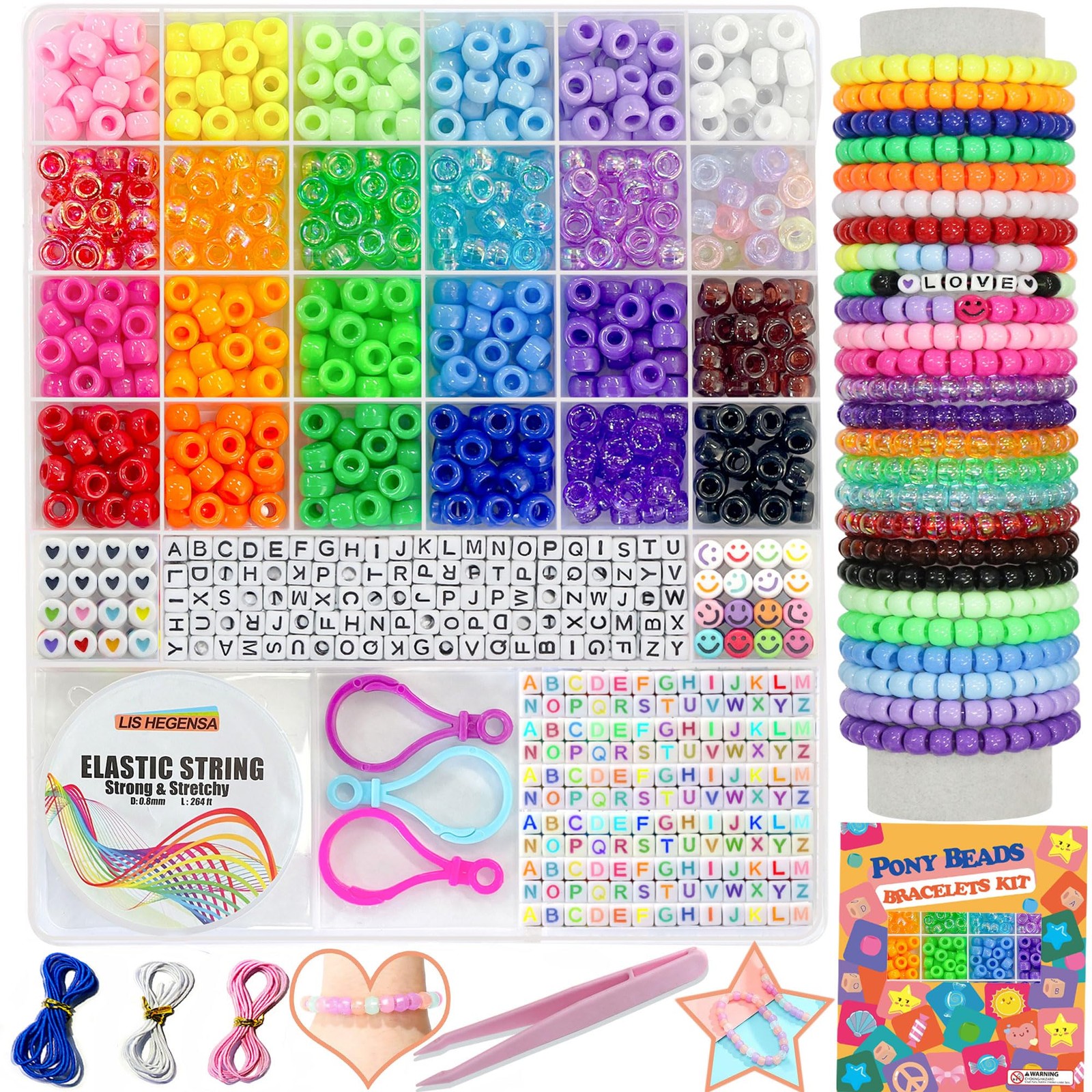 LIS HEGENSA Pony Beads Bulk,Kandi for 24Color(1000PCS),