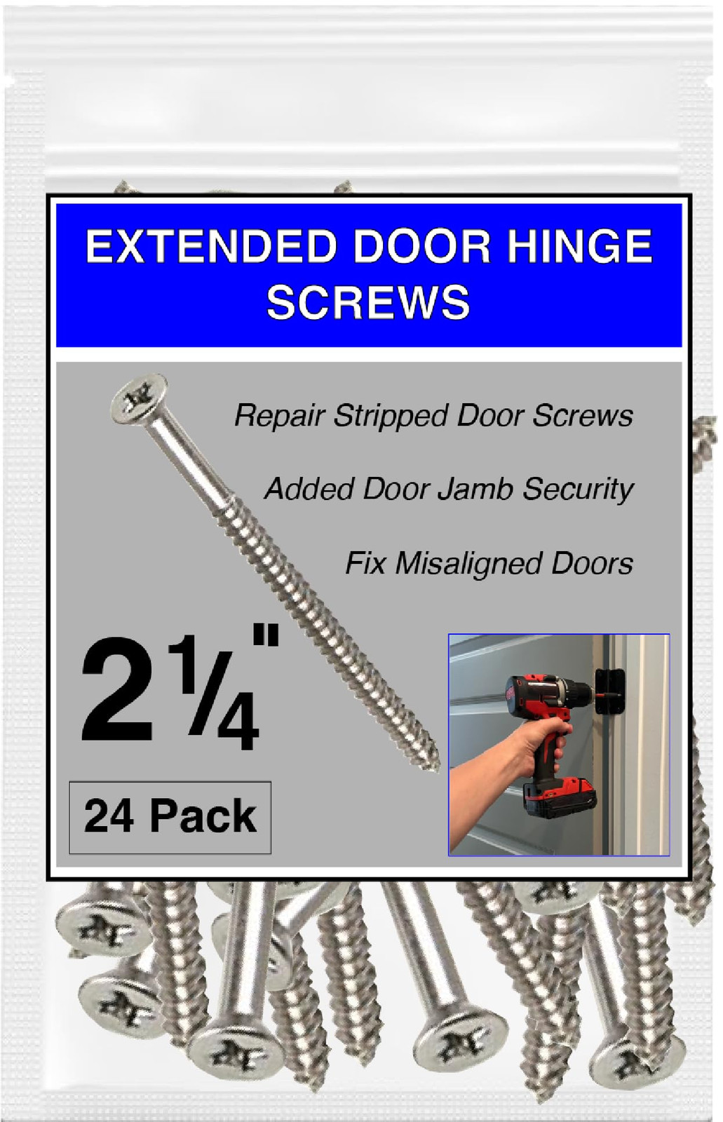 Satin Nickel 2.25 Inch Door Hinge Screws Extra Long 3 Inch Security Screws