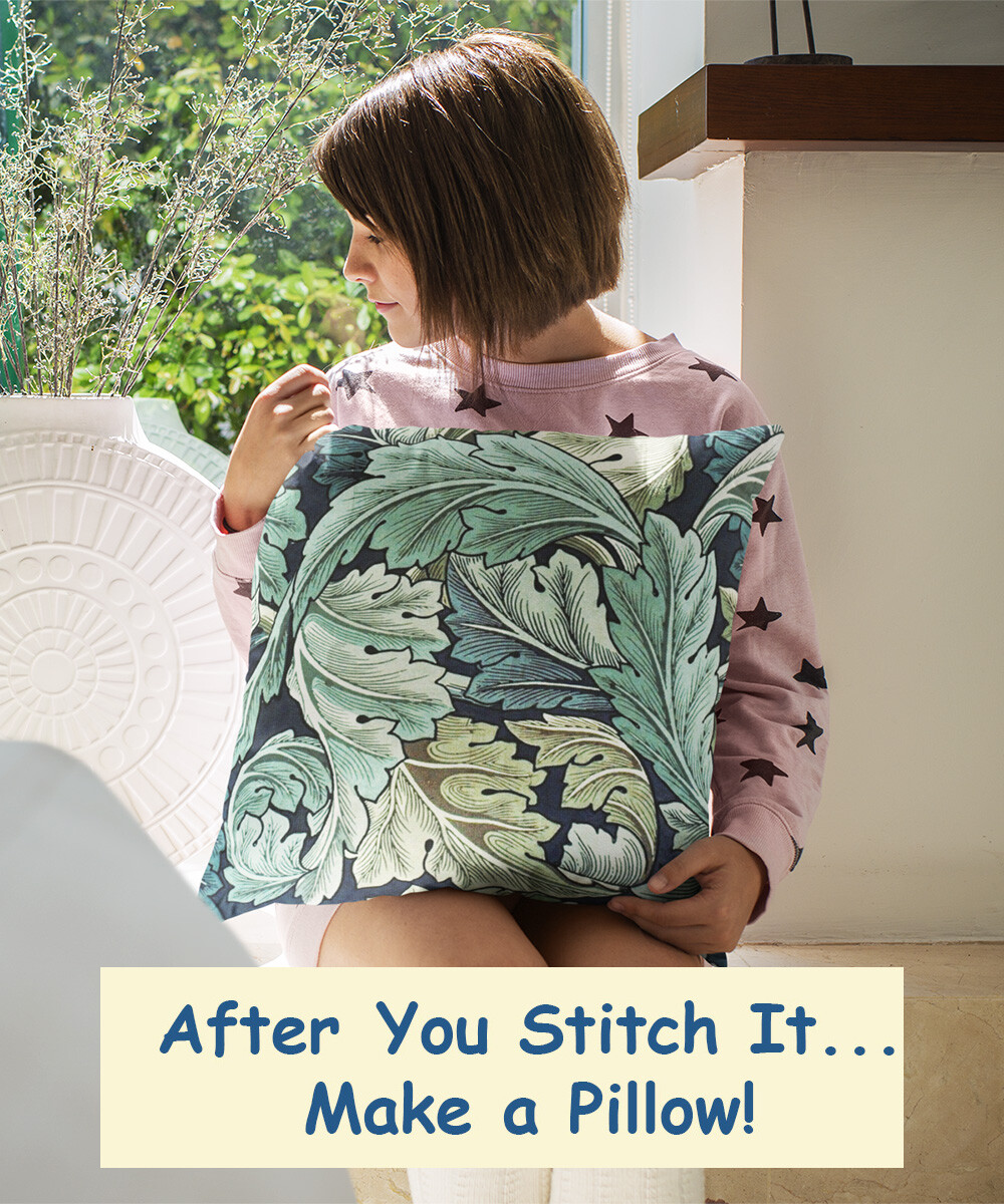 William Morris Blue Green Acanthus Vine Design Counted Cross Stitch Pattern