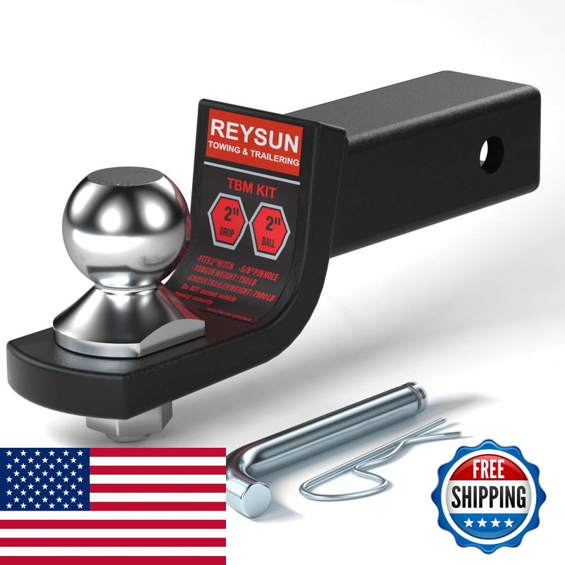 Reysun 2-Inch Drop Trailer Hitch Ball Mount Kit - 2-Inch Trailer Ball And