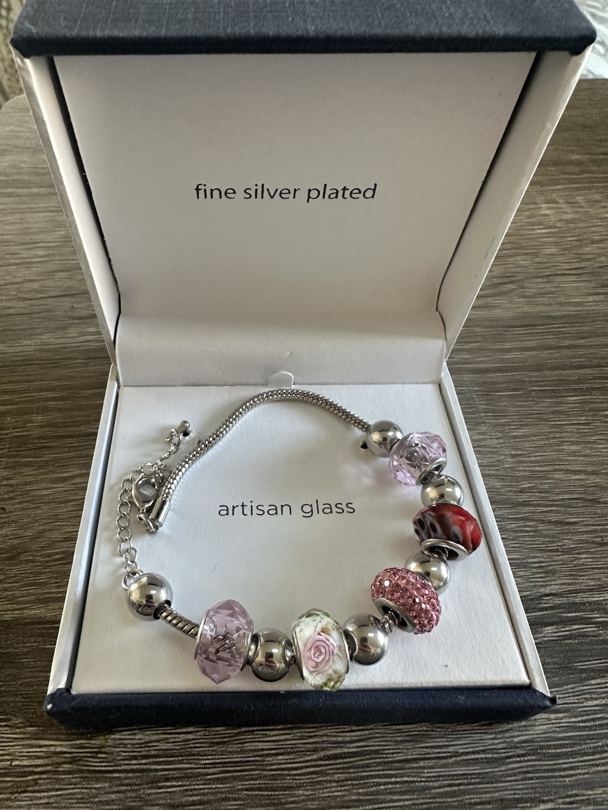 Artisan Glass Pink and Silver Bracelet - NEW
