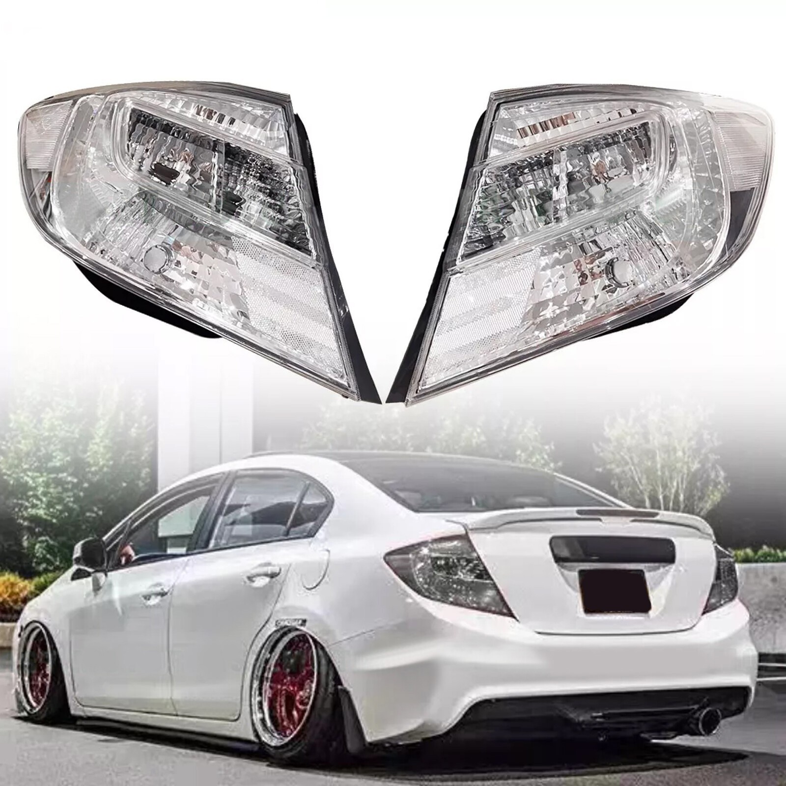 Crystal Clear Lens Brake Tail Lights Turn Signal Cover For 2012 Civic Sedan 4D