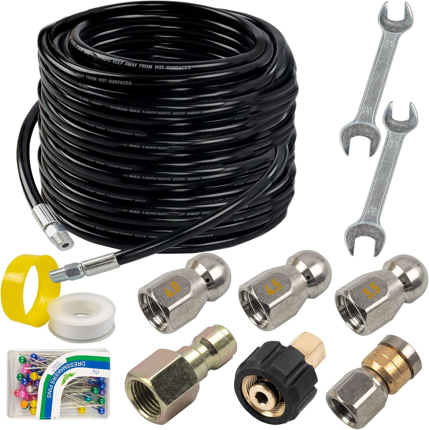 Sewer Jetter Kit for Pressure Washer 100FT, Drain Cleaner Hose 1/4 Inch NPT, Ori
