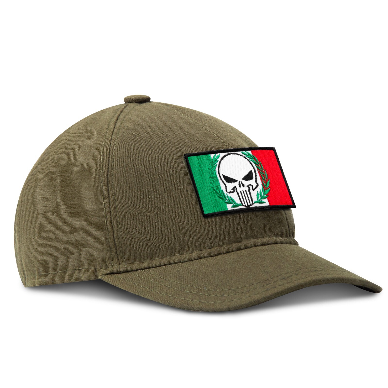 2-Pcs Dead Skull on Italian Flag Embroidered Patch with Hook & Loop Fastener 2x3