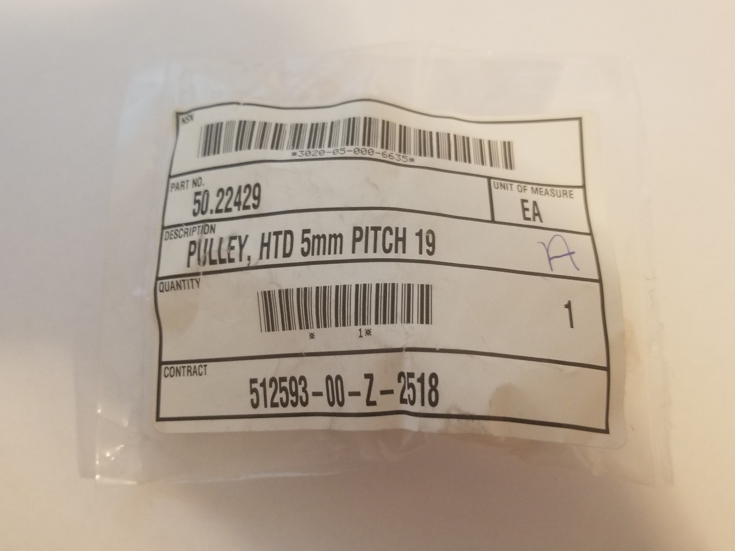 Bell and Howell 50.22429 HTD 5mm 19G Pitch Pulley 1HS-1076-D2