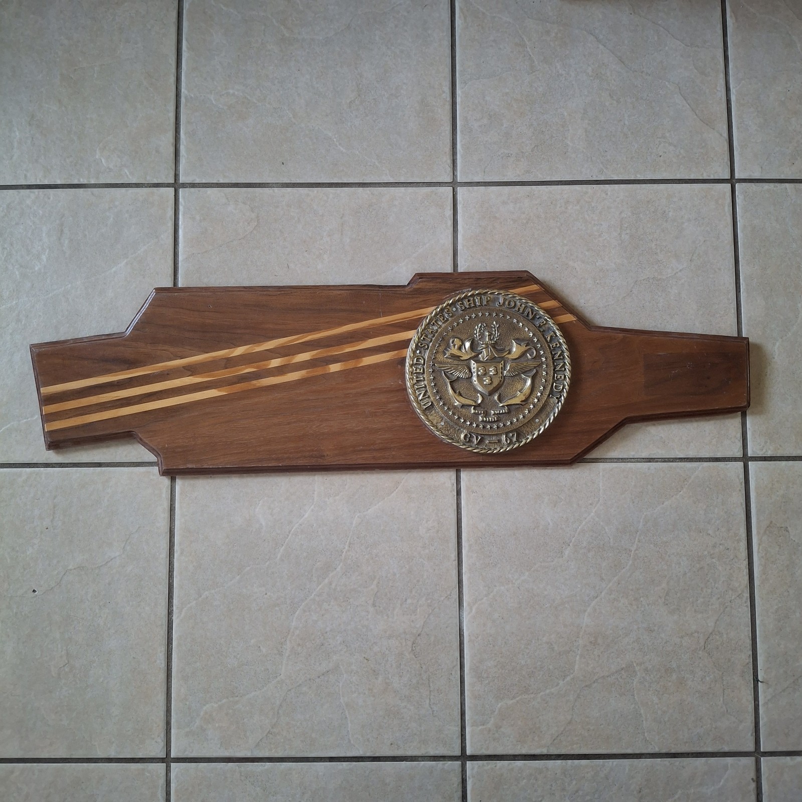 US Navy USS John F Kennedy CV-67 Aircraft Carrier Plaque Wood Brass Flight Deck