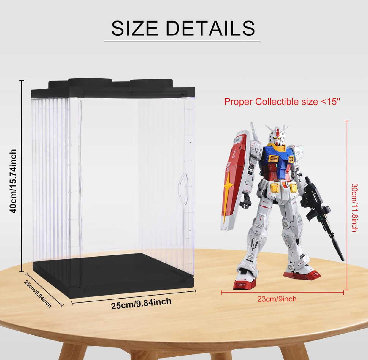 Action Figure Display Case 16" Black Acrylic 1/6 Model Figurine LED Light Toy Bo